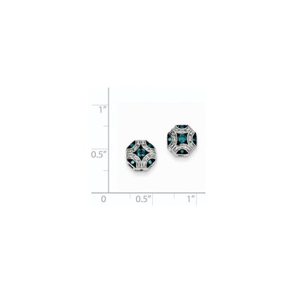 14K Weißgold Ohrstecker mit weißen und blauen Diamanten