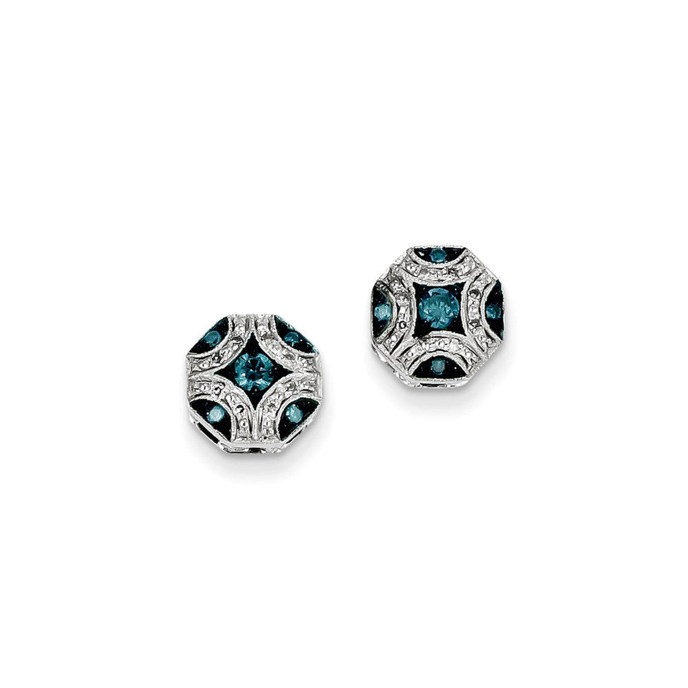 14K Weißgold Ohrstecker mit weißen und blauen Diamanten
