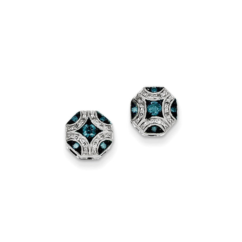 14K Weißgold Ohrstecker mit weißen und blauen Diamanten