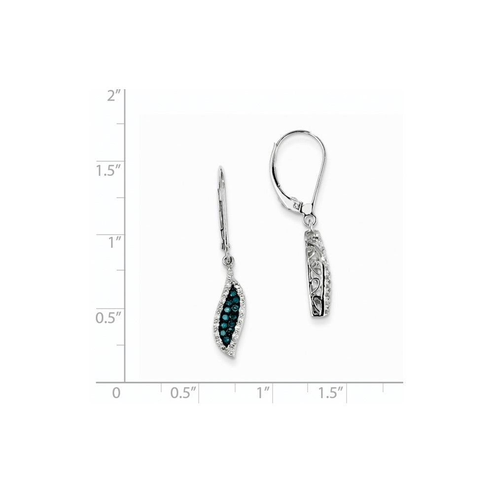 14K Weißgold Ohrhänger mit weißen und blauen Diamanten und Leverback-Verschluss