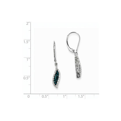 14K Weißgold Ohrhänger mit weißen und blauen Diamanten und Leverback-Verschluss