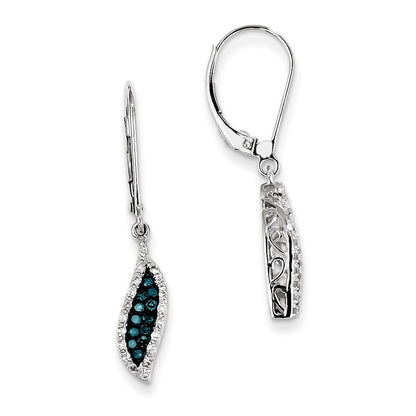 14K Weißgold Ohrhänger mit weißen und blauen Diamanten und Leverback-Verschluss