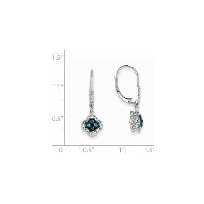 14K Weißgold Ohrhänger mit weißen und blauen Diamanten und Leverback-Verschluss