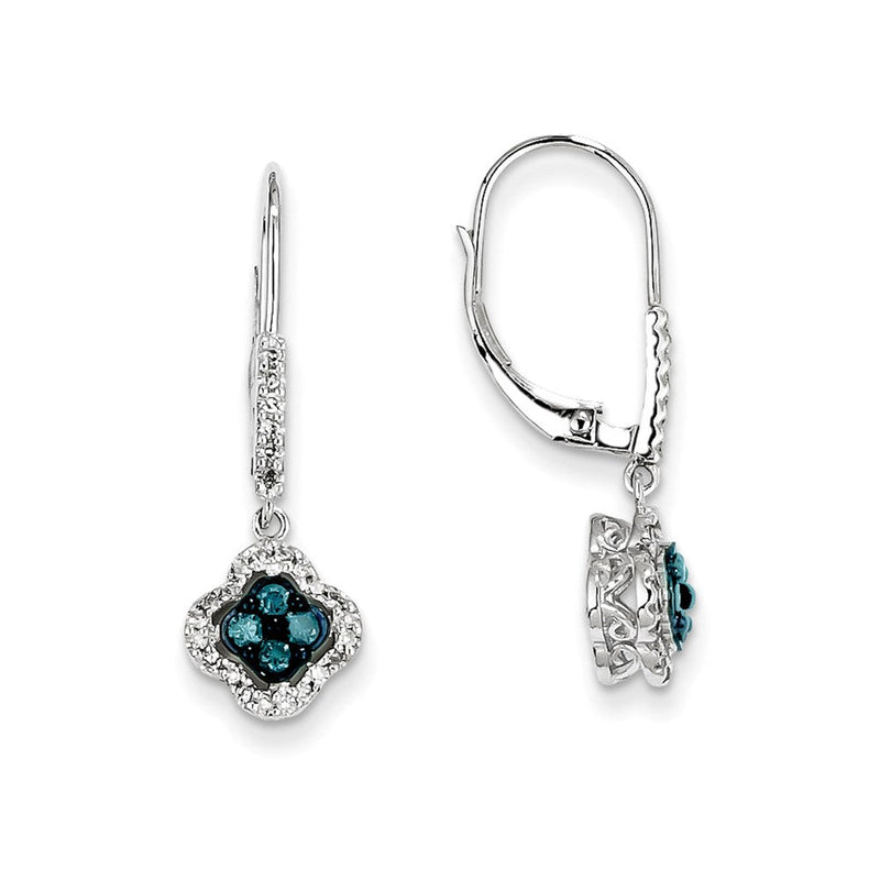 14K Weißgold Ohrhänger mit weißen und blauen Diamanten und Leverback-Verschluss