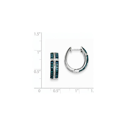 14K Weißgold Creolen mit Klappscharnier und echten blauen und weißen Diamanten