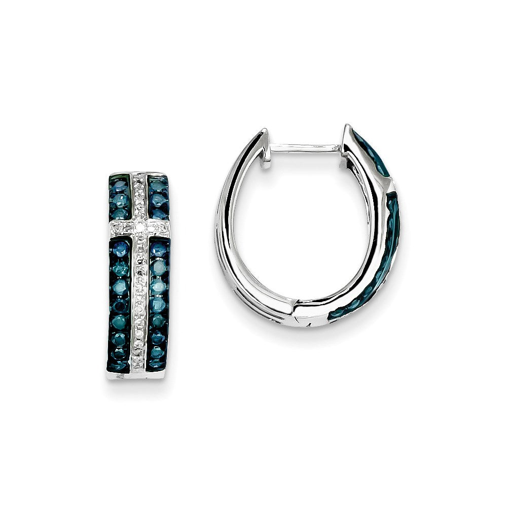 14K Weißgold Creolen mit Klappscharnier und echten blauen und weißen Diamanten