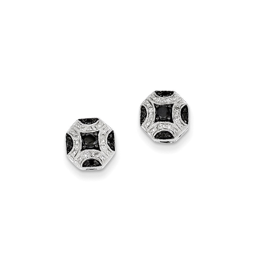 14K Weißgold Ohrstecker mit weißen und schwarzen echten Diamanten