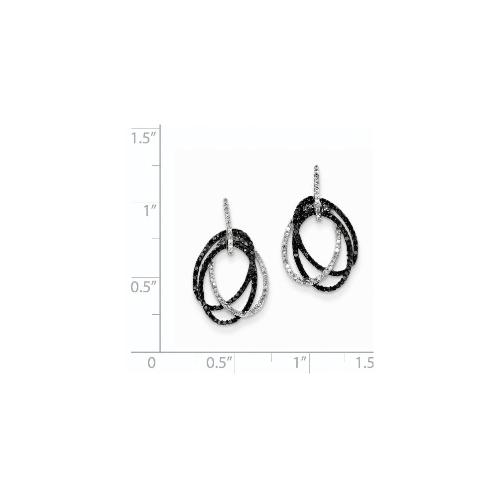 14K Weißgold Ohrhänger mit ovalen echten weißen und schwarzen Diamanten
