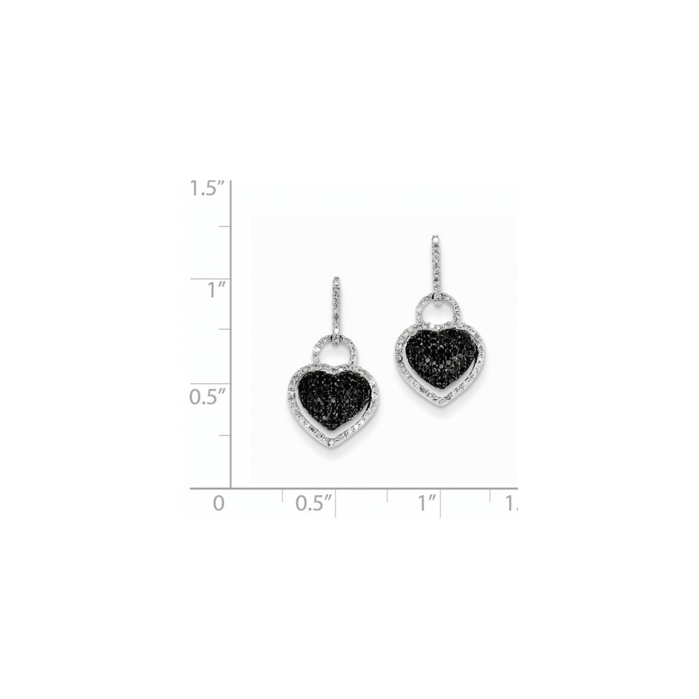 14K Weißgold Ohrhänger mit Herz aus echten weißen und schwarzen Diamanten, mit Stecker