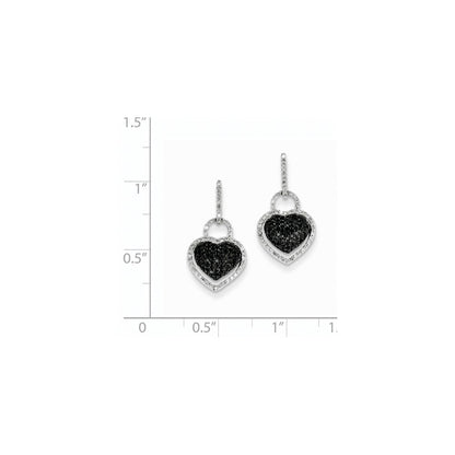14K Weißgold Ohrhänger mit Herz aus echten weißen und schwarzen Diamanten, mit Stecker