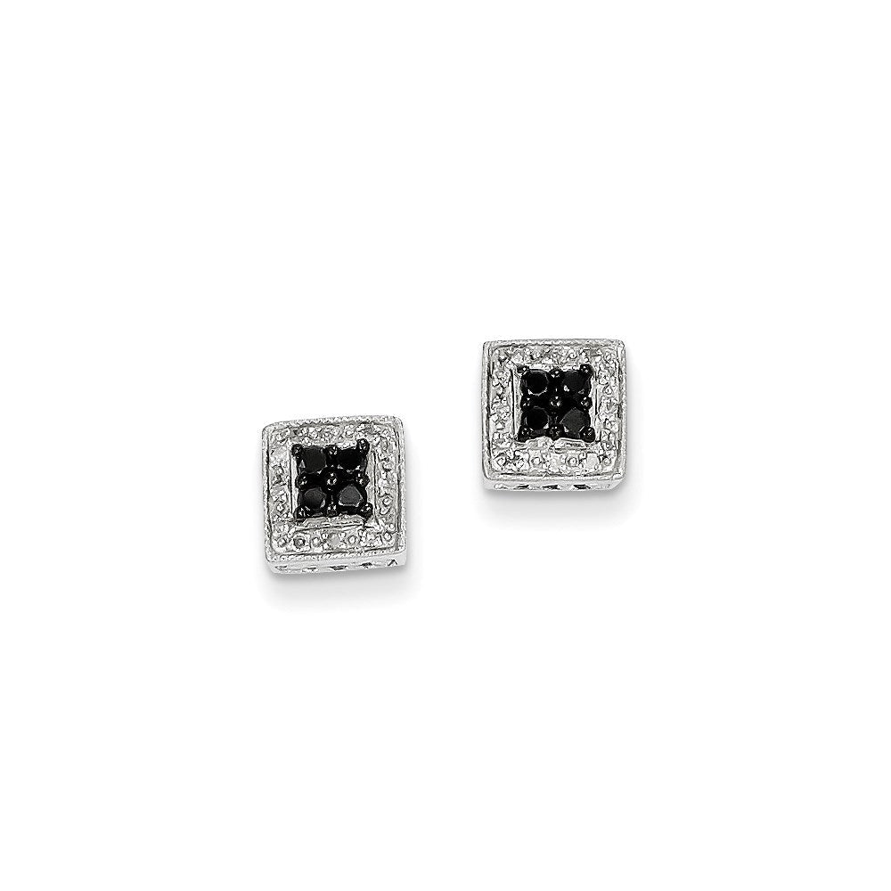 14K Weißgold Ohrstecker, quadratisch, mit weißen und schwarzen echten Diamanten