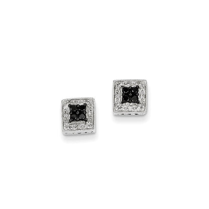 14K Weißgold Ohrstecker, quadratisch, mit weißen und schwarzen echten Diamanten