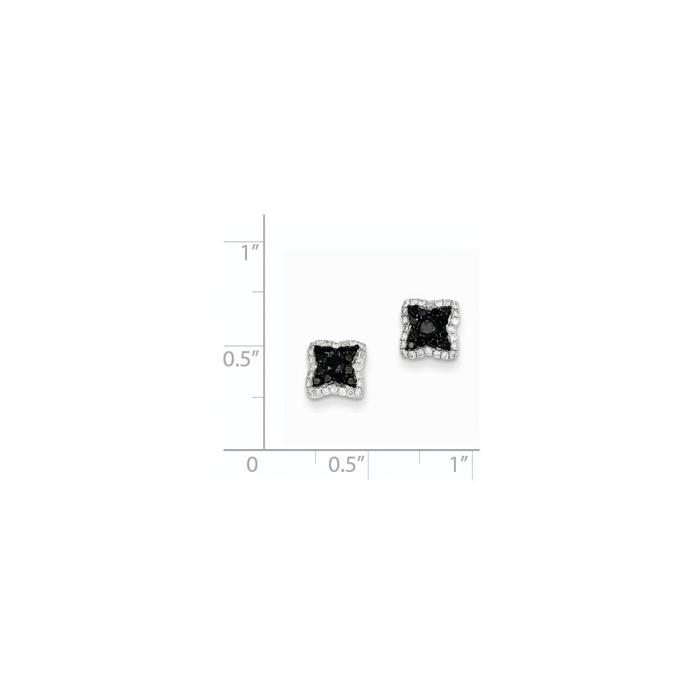 14K Weißgold Ohrstecker mit echten schwarzen und weißen Diamanten, quadratische Form