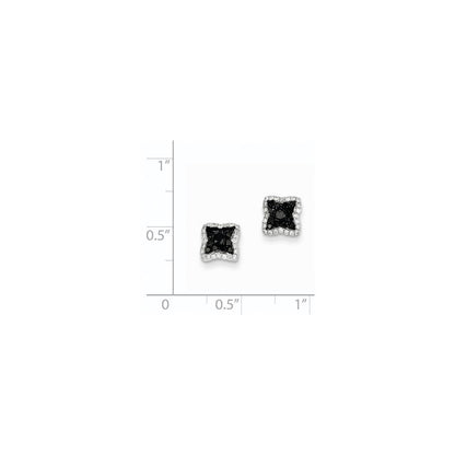 14K Weißgold Ohrstecker mit echten schwarzen und weißen Diamanten, quadratische Form