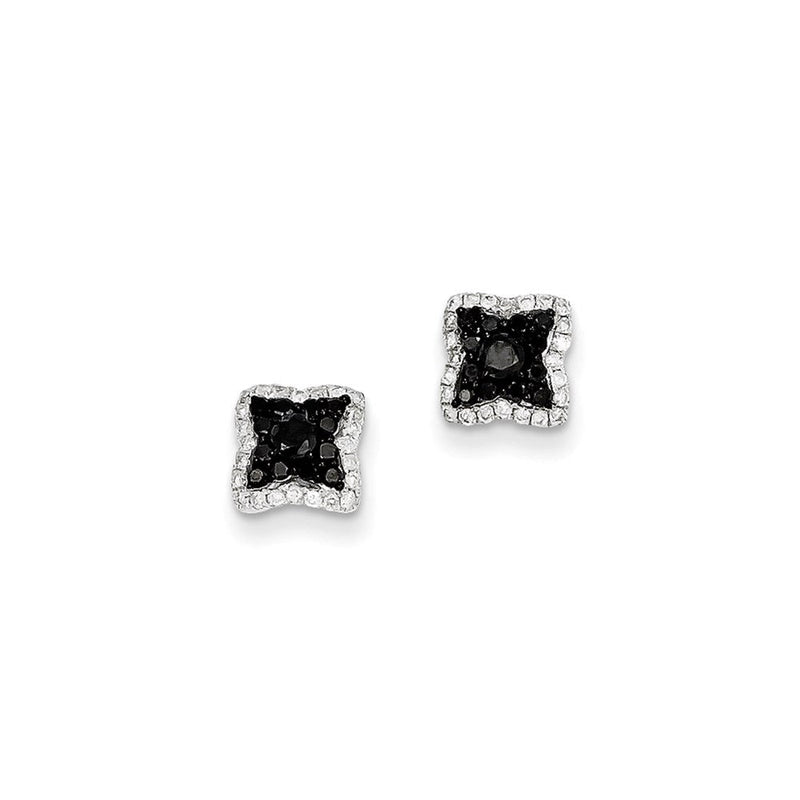 14K Weißgold Ohrstecker mit echten schwarzen und weißen Diamanten, quadratische Form