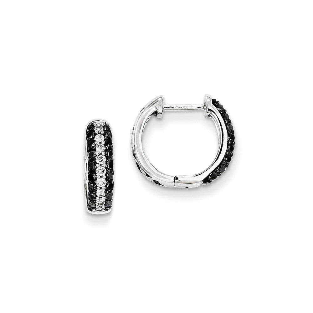 14K Weißgold Creolen mit Klappscharnier und echten weißen und schwarzen Diamanten