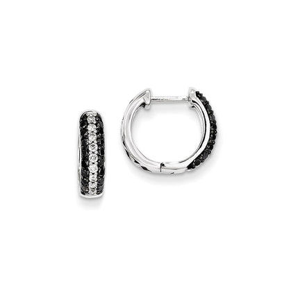 14K Weißgold Creolen mit Klappscharnier und echten weißen und schwarzen Diamanten