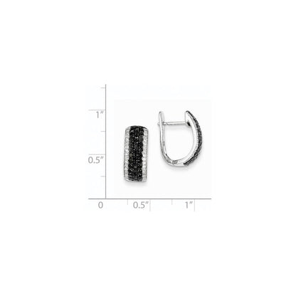 14K Weißgold Creolen mit Klappmechanismus und echten schwarzen und weißen Diamanten