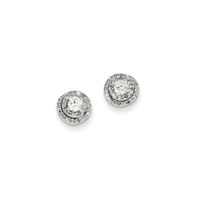 14K Weißgold Ohrstecker mit runden echten Diamanten