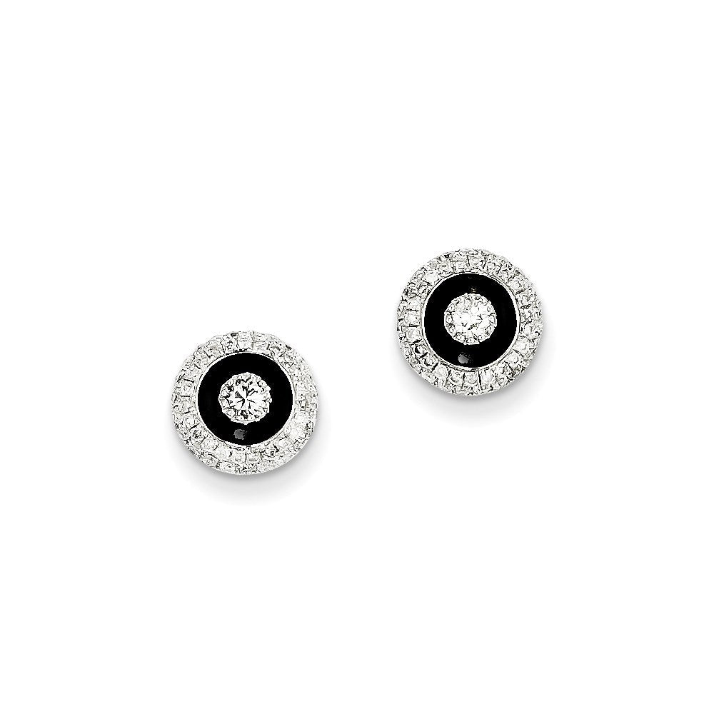 14K Weißgold Ohrstecker mit echten Diamanten, Kreis-Design, schwarz rhodiniert