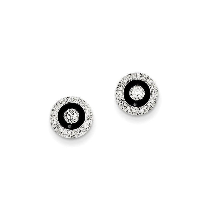 14K Weißgold Ohrstecker mit echten Diamanten, Kreis-Design, schwarz rhodiniert