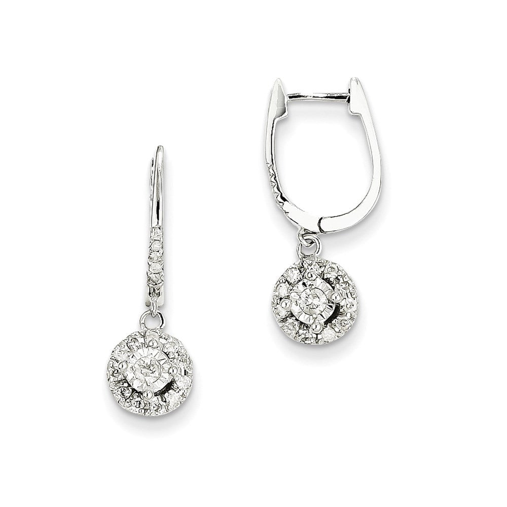 14K Weißgold Creolen mit Scharnier und Diamant-Anhängern, rund, 0,35 ct