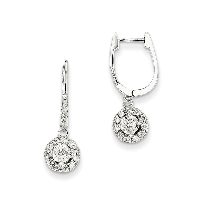 14K Weißgold Creolen mit Scharnier und Diamant-Anhängern, rund, 0,35 ct