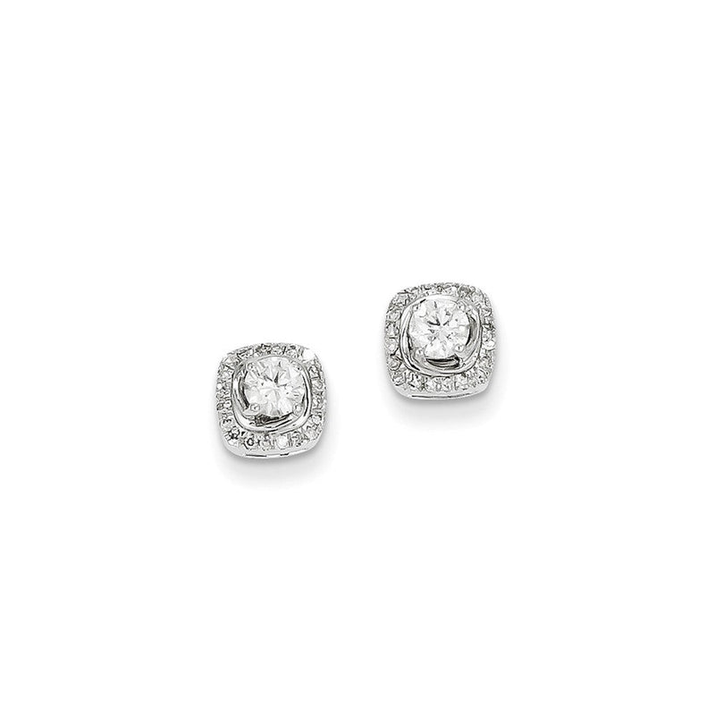 14K Weißgold Diamant-Ohrstecker, quadratisch