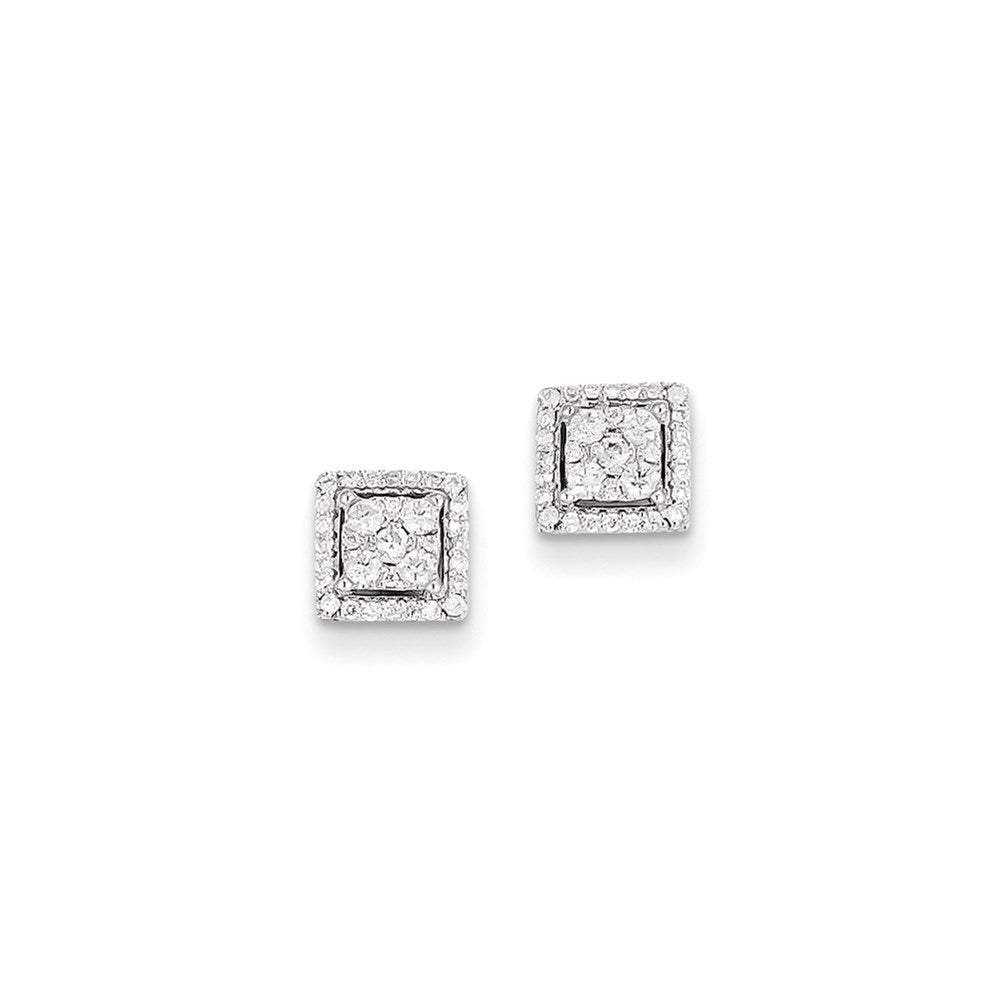 14K Weißgold Echte Diamant-Ohrstecker mit quadratischer Fassung und Schraubverschluss