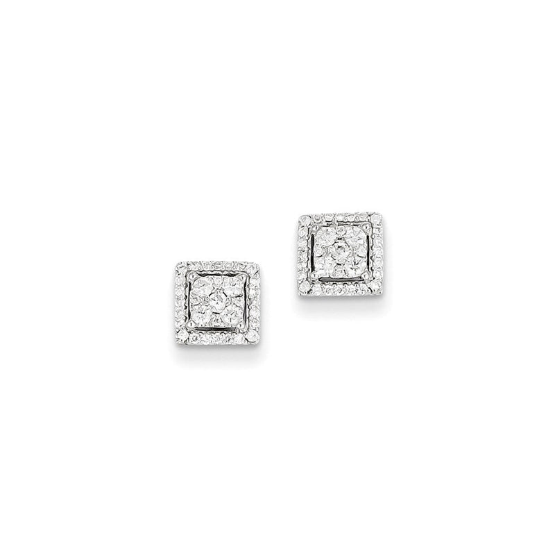 14K Weißgold Echte Diamant-Ohrstecker mit quadratischer Fassung und Schraubverschluss