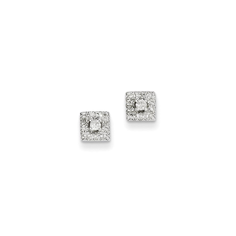 14K Weißgold Ohrstecker mit echten Diamanten, quadratisch