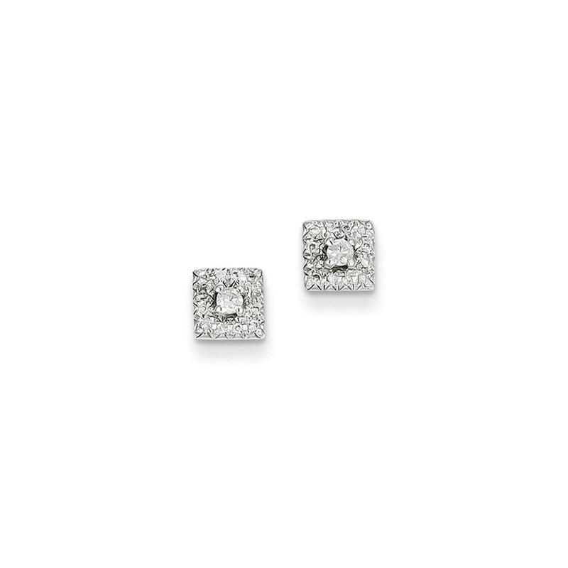14K Weißgold Ohrstecker mit echten Diamanten, quadratisch