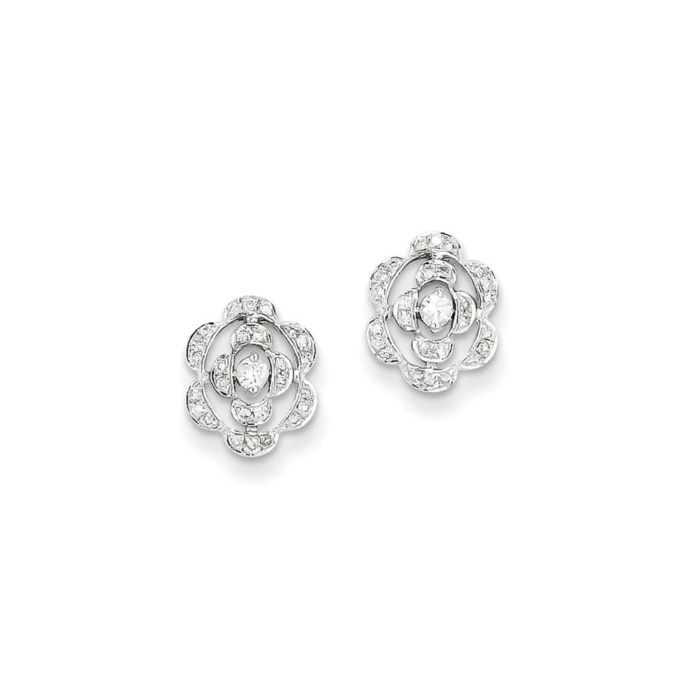14K Weißgold Ohrstecker mit Blumenmotiv und echten Diamanten