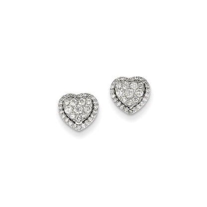 14K Weißgold Echte-Diamant-Herz-Ohrstecker mit Schraubverschluss