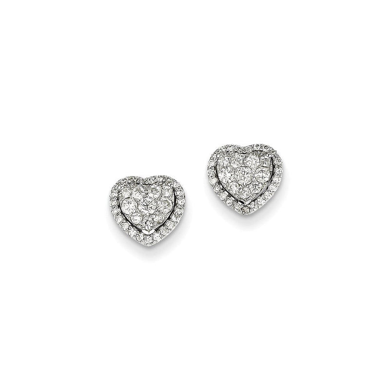 14K Weißgold Echte-Diamant-Herz-Ohrstecker mit Schraubverschluss