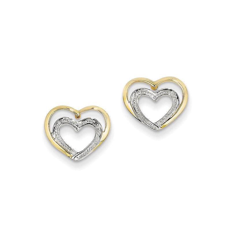14K Gelbgold Ohrstecker mit echten Diamanten in Doppelherz-Design