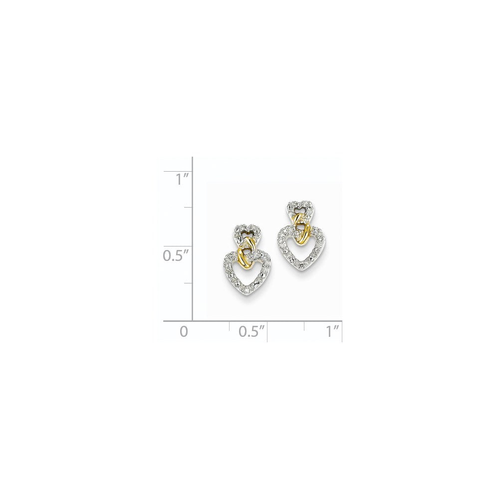 14K Gelbgold Doppelherz-Ohrstecker mit echten Diamanten