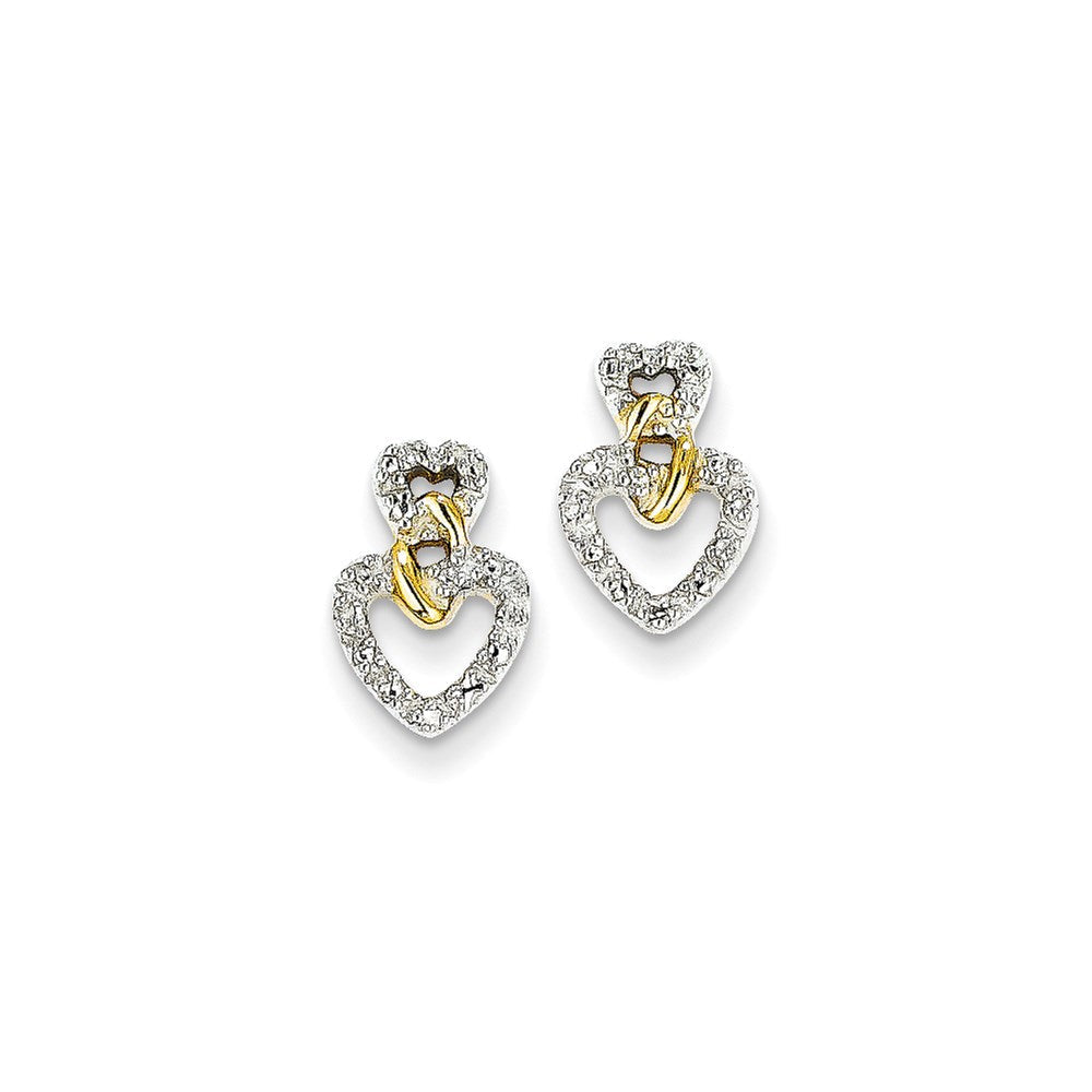 14K Gelbgold Doppelherz-Ohrstecker mit echten Diamanten