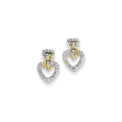 14K Gelbgold Doppelherz-Ohrstecker mit echten Diamanten