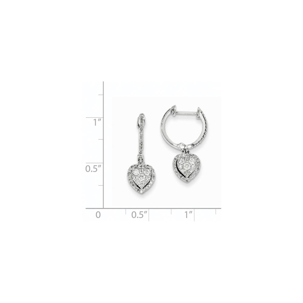 14K Weißgold Creolen mit Klappscharnier und echten Diamanten in Herzform