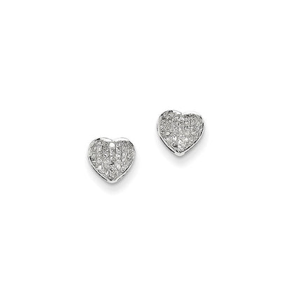 14K Weißgold Diamant-Herz-Ohrstecker mit Schraubverschluss