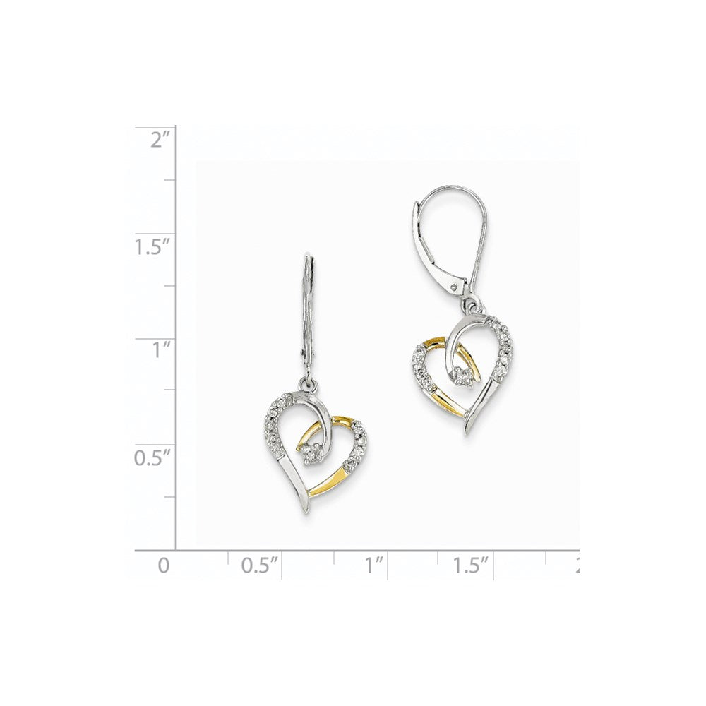 14K Gelbgold Gelbgold & Weißgold Herz-Ohrringe mit echten Diamanten und Leverback-Verschluss