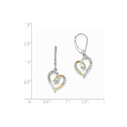 14K Gelbgold Gelbgold & Weißgold Herz-Ohrringe mit echten Diamanten und Leverback-Verschluss