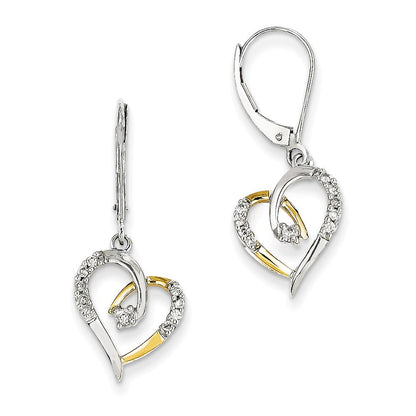 14K Gelbgold Gelbgold & Weißgold Herz-Ohrringe mit echten Diamanten und Leverback-Verschluss