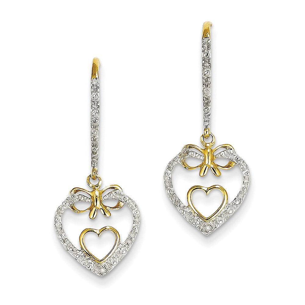 14K Gold Ohrhänger mit echten Diamanten in Doppelherz-Design