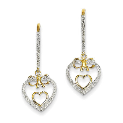 14K Gold Ohrhänger mit echten Diamanten in Doppelherz-Design