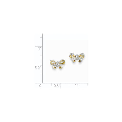14K Gelbgold Ohrstecker mit echten Diamanten in Schleifenform