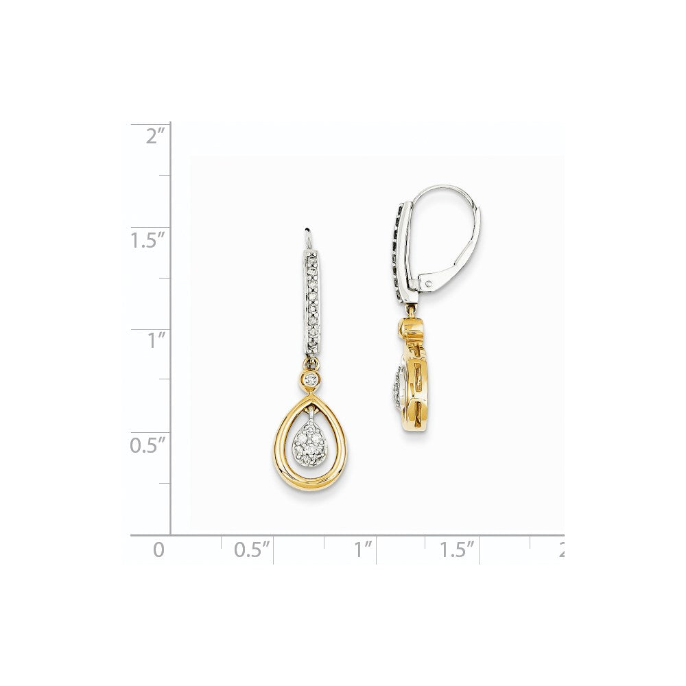14K Gelbgold Bicolor Ovale Cluster-Ohrhänger mit echten Diamanten und Leverback-Verschluss