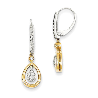 14K Gelbgold Bicolor Ovale Cluster-Ohrhänger mit echten Diamanten und Leverback-Verschluss