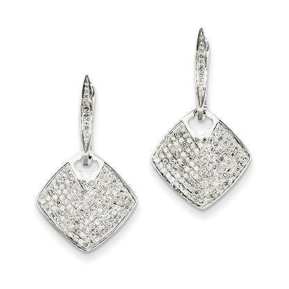 14K Weißgold Klapp-Creolen mit quadratischen Echt-Diamant-Ohrhängern
